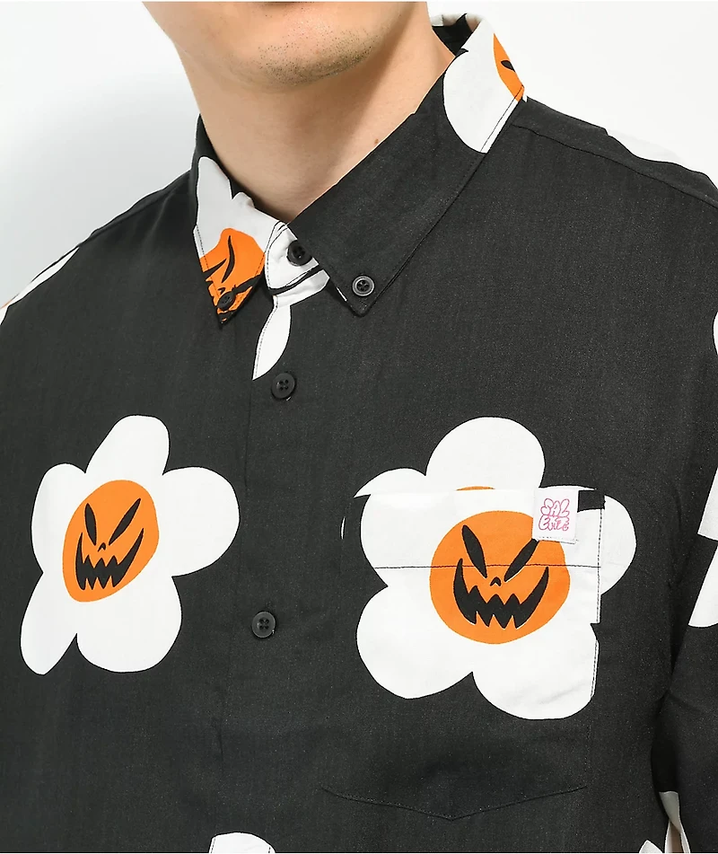 Salem7 Ghoulfriend Black Short Sleeve Button Up Shirt