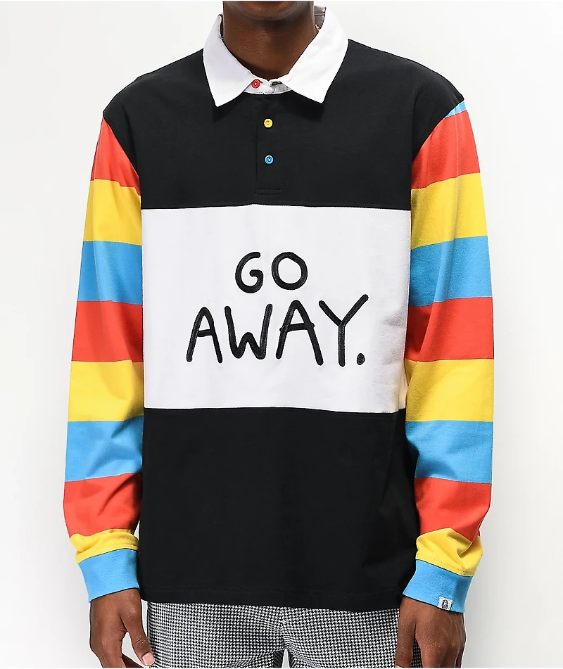 Salem7 Go Away Black, White & Multicolor Long Sleeve Polo Shirt
