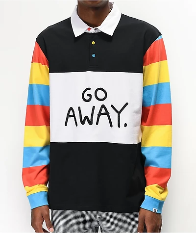 Salem7 Go Away Black, White & Multicolor Long Sleeve Polo Shirt