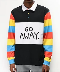 Salem7 Go Away Black, White & Multicolor Long Sleeve Polo Shirt
