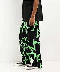 Salem7 Neon Star Black & Green Denim Jeans