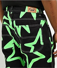 Salem7 Neon Star Black & Green Denim Jeans