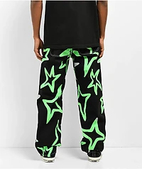 Salem7 Neon Star Black & Green Denim Jeans