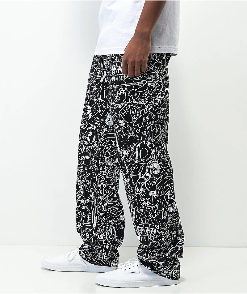 Salem7 Scrible Black Denim Jeans