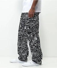 Salem7 Scrible Black Denim Jeans