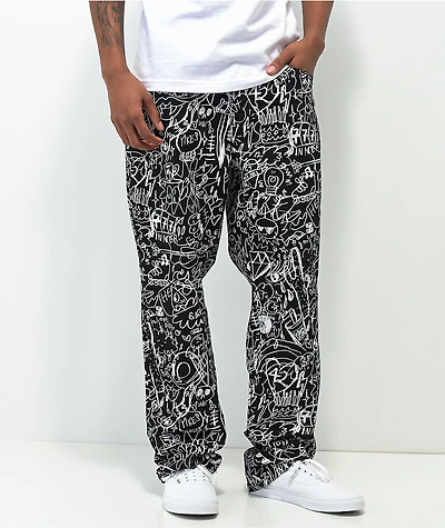 Salem7 Scrible Black Denim Jeans