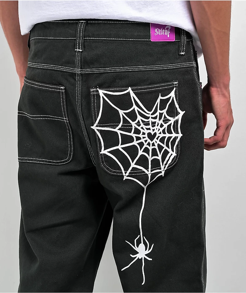 Salem7 Spider Web Black Denim Jeans