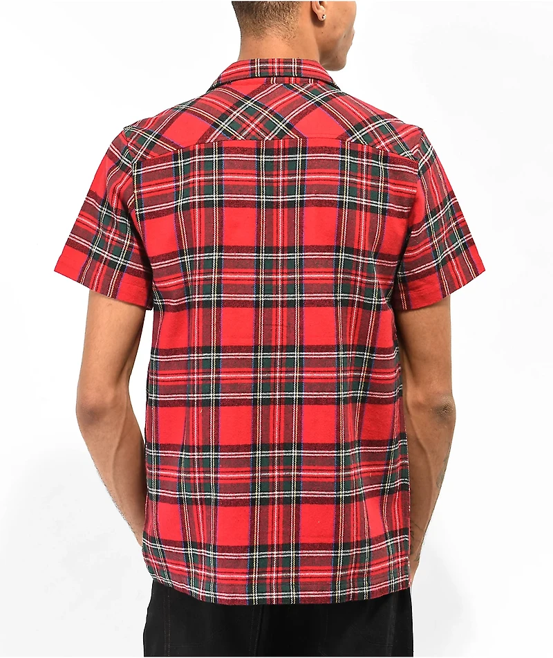 Salem7 Tartan Red & Green Short Sleeve Flannel Shirt