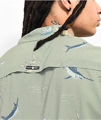 Salty Crew Ernesto Green Perforated Woven Short Sleeve Button Up Shirt