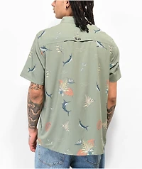 Salty Crew Ernesto Green Perforated Woven Short Sleeve Button Up Shirt
