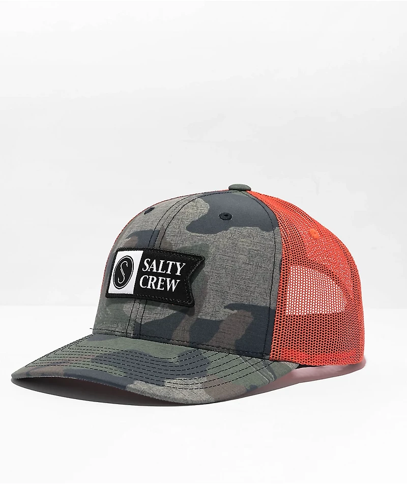 Salty Crew Pinnacle 2 Retro Orange & Camo Trucker Hat