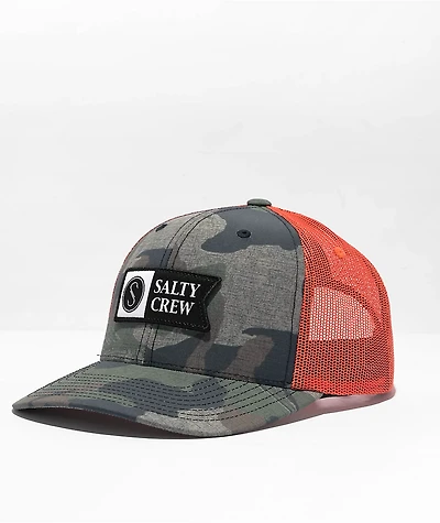 Salty Crew Pinnacle 2 Retro Orange & Camo Trucker Hat