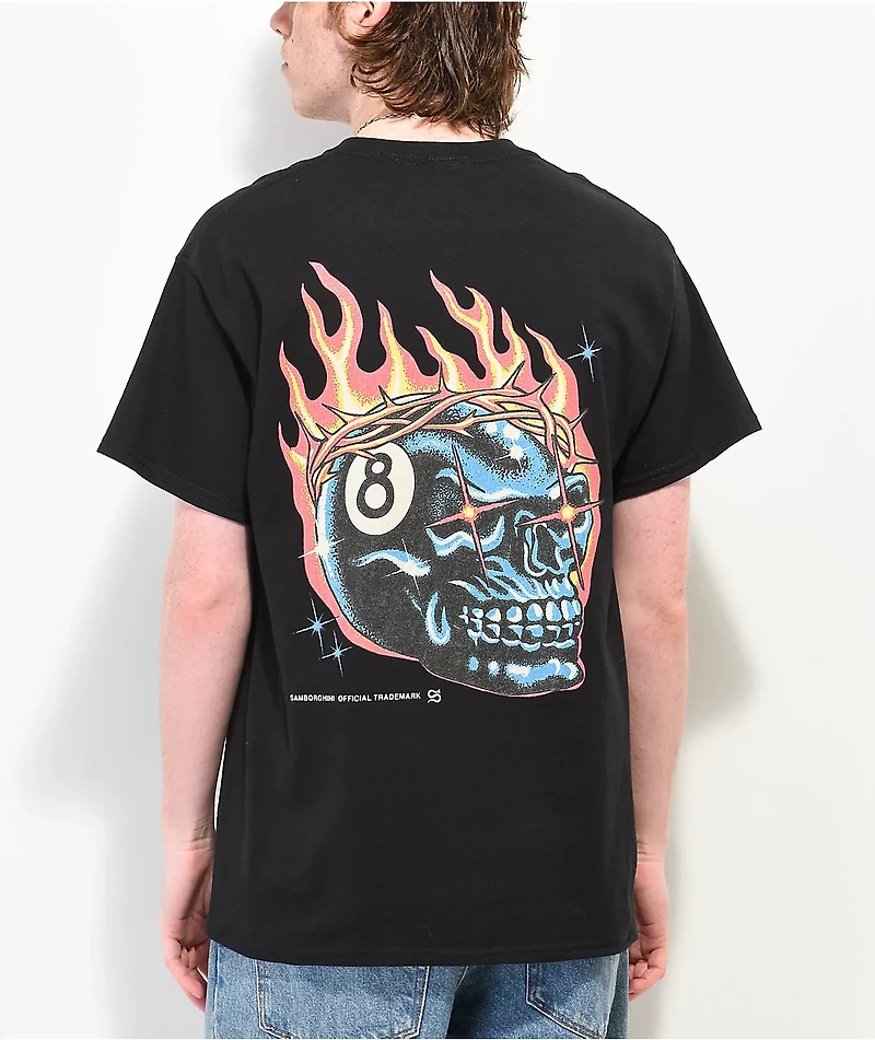Samborghini 8 Ball Skull Black T-Shirt