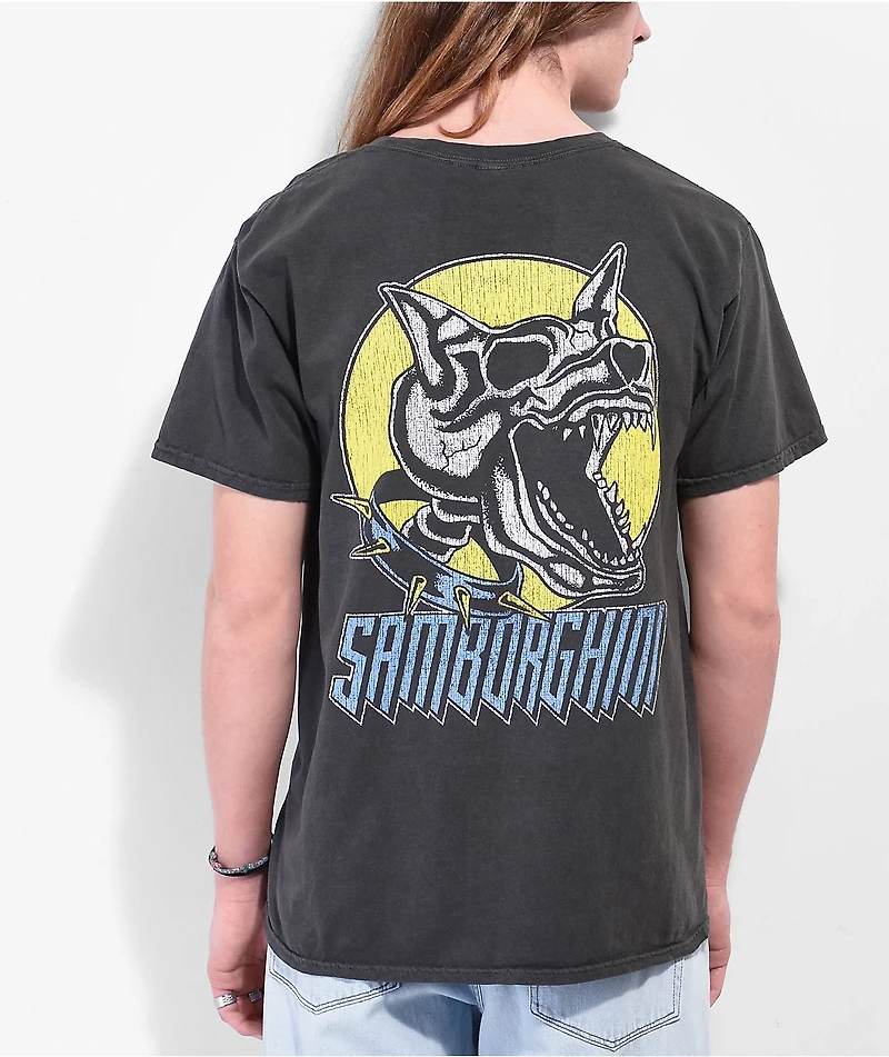 Samborghini Skull Dog Black Wash T-Shirt