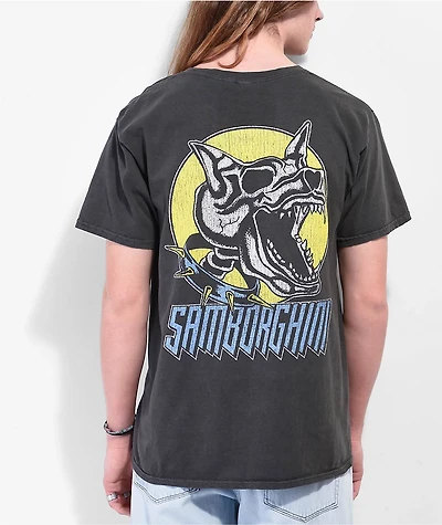 Samborghini Skull Dog Black Wash T-Shirt