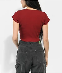 Santa Cruz Blocker Dot Sangria Button Front Crop Top