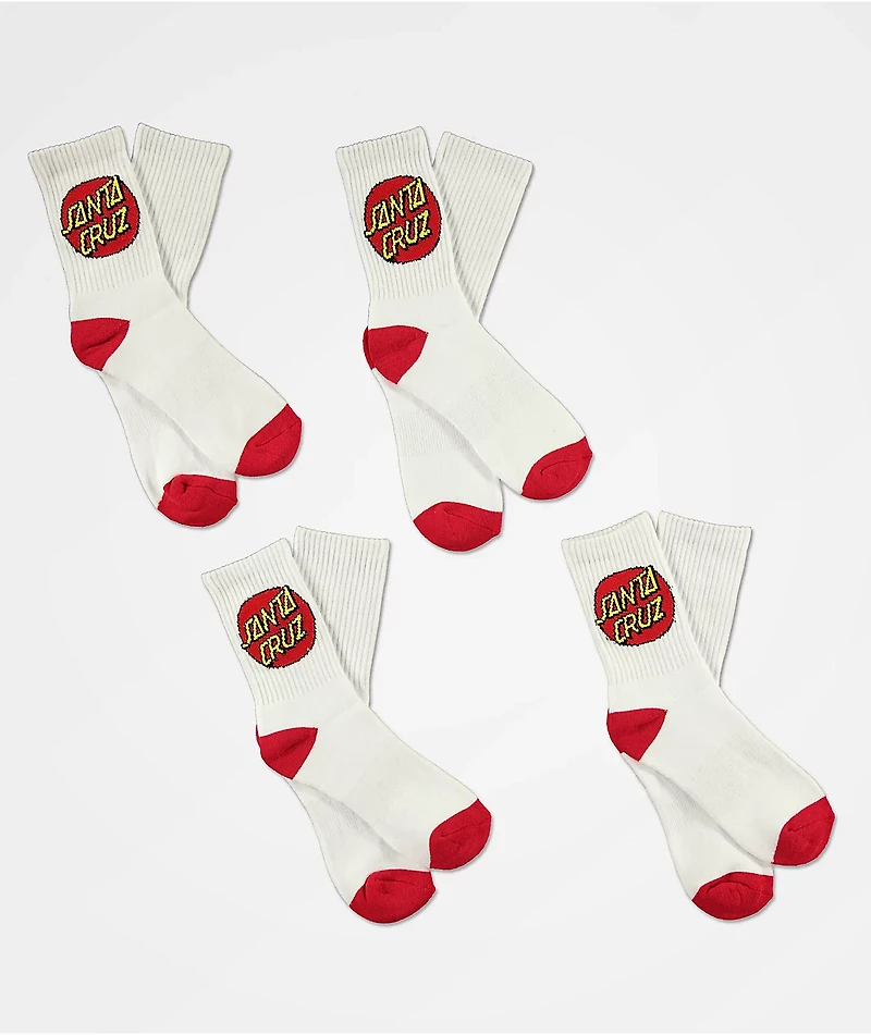 Santa Cruz Boys 4 Pack White Crew Socks