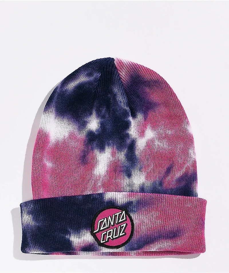 Santa Cruz Classic Dot Pink & Navy Tie Dye Beanie