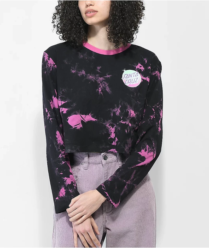 Santa Cruz Fortune Fade Black & Pink Tie Dye Crop Long Sleeve T-Shirt