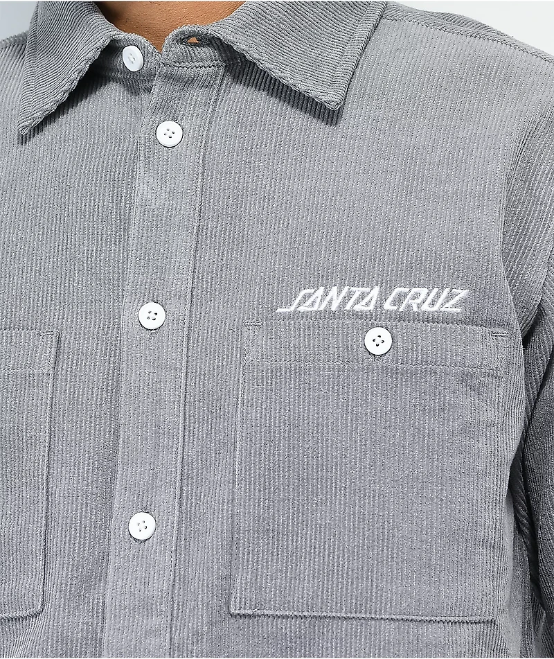 Santa Cruz Grey Corduroy Short Sleeve Button Up Shirt