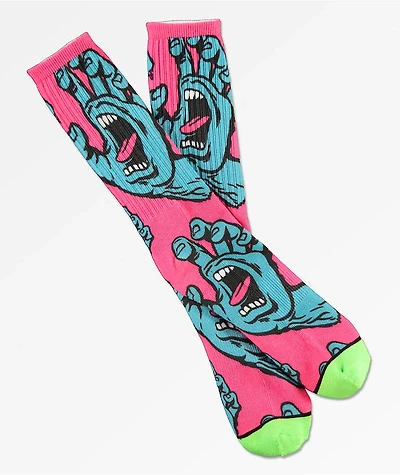 Santa Cruz Hands Allover Pink & Green Crew Socks