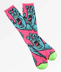 Santa Cruz Hands Allover Pink & Green Crew Socks