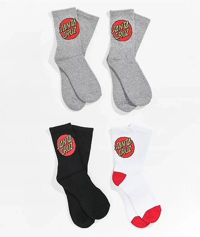 Santa Cruz Kids Grey, White & Black 4 Pack Crew Socks