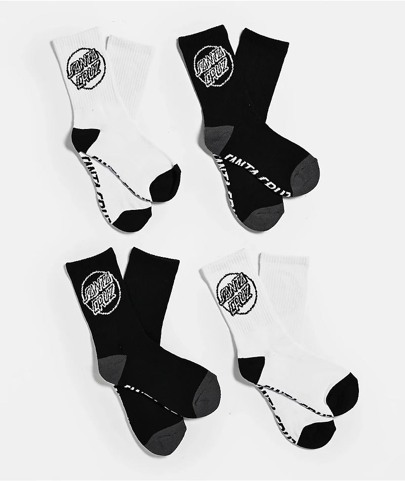 Santa Cruz Kids Opus Strip Black & White 4 Pack Crew Socks