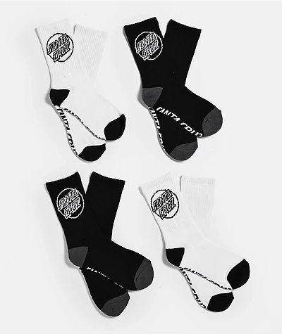 Santa Cruz Kids Opus Strip Black & White 4 Pack Crew Socks