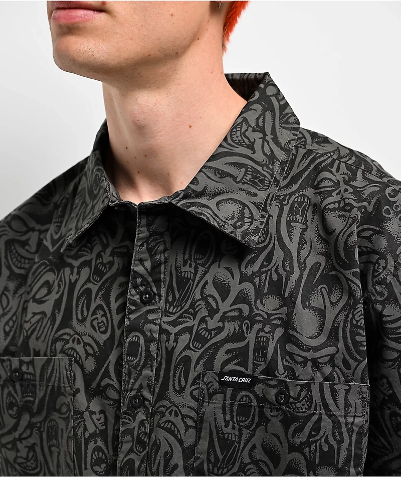 Santa Cruz Knox Faces Black Short Sleeve Button Up Work Shirt