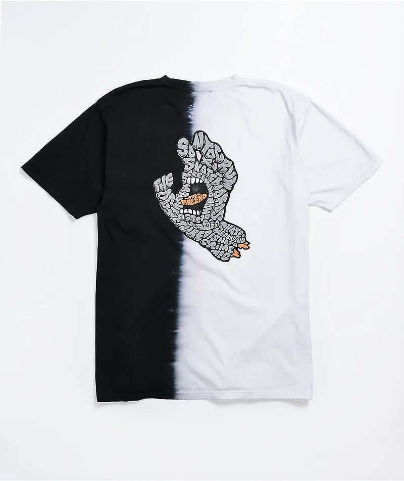 Santa Cruz Letter Hand Black & White Dip Dye T-Shirt