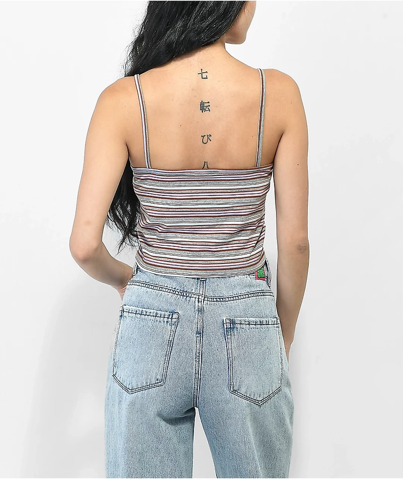 Santa Cruz Lucky Cat Brown & Purple Stripe Crop Tank Top