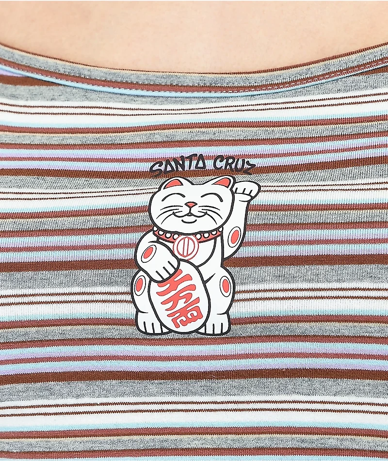 Santa Cruz Lucky Cat Brown & Purple Stripe Crop Tank Top