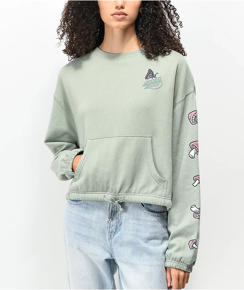 Santa Cruz Monarch Mushroom Sage Crop Crewneck Sweatshirt