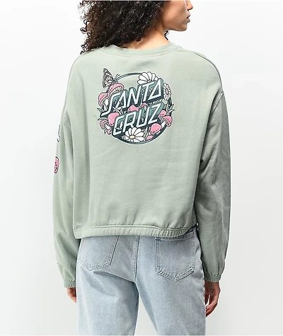 Santa Cruz Monarch Mushroom Sage Crop Crewneck Sweatshirt