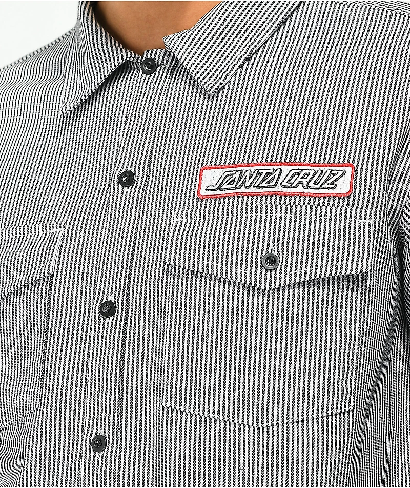 Santa Cruz Outline Black & White Stripe Short Sleeve Button Up Shirt
