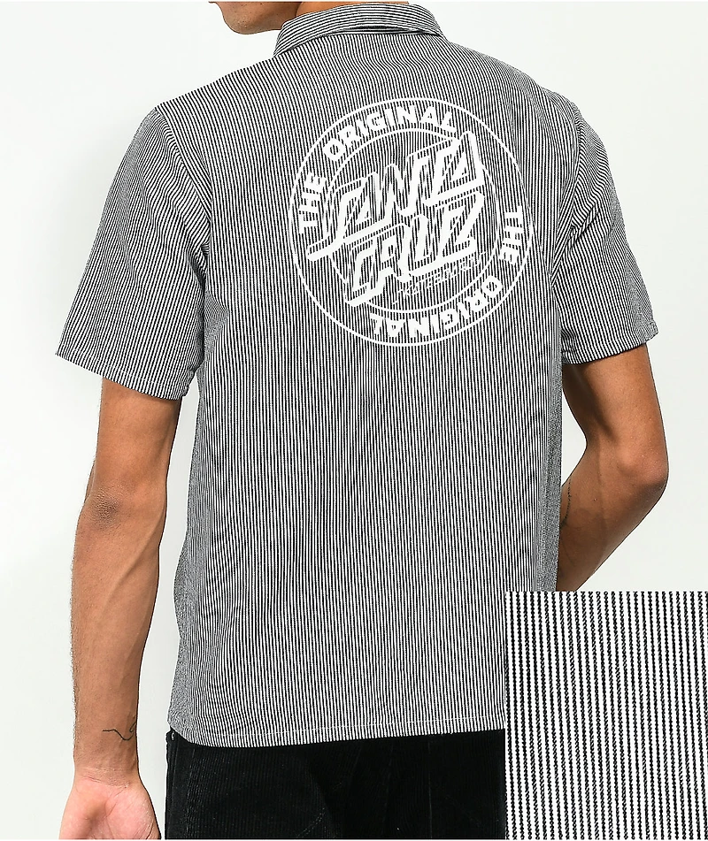 Santa Cruz Outline Black & White Stripe Short Sleeve Button Up Shirt