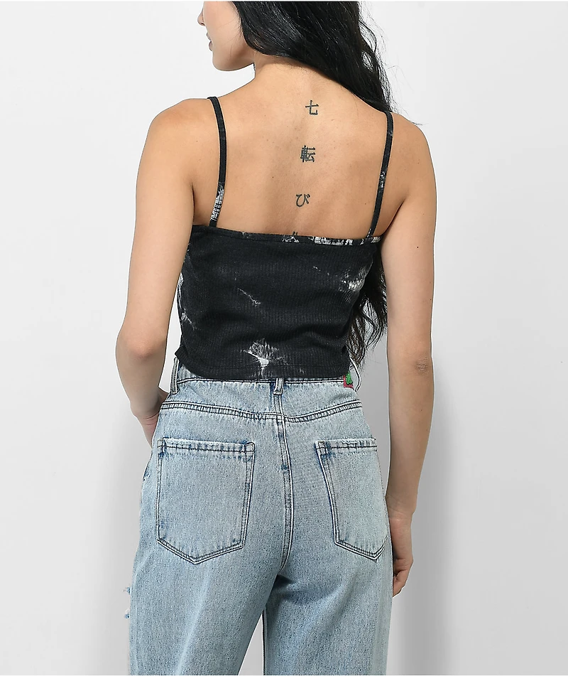 Santa Cruz Oval Dot Black Tie Dye Ribbed Crop Tank Top