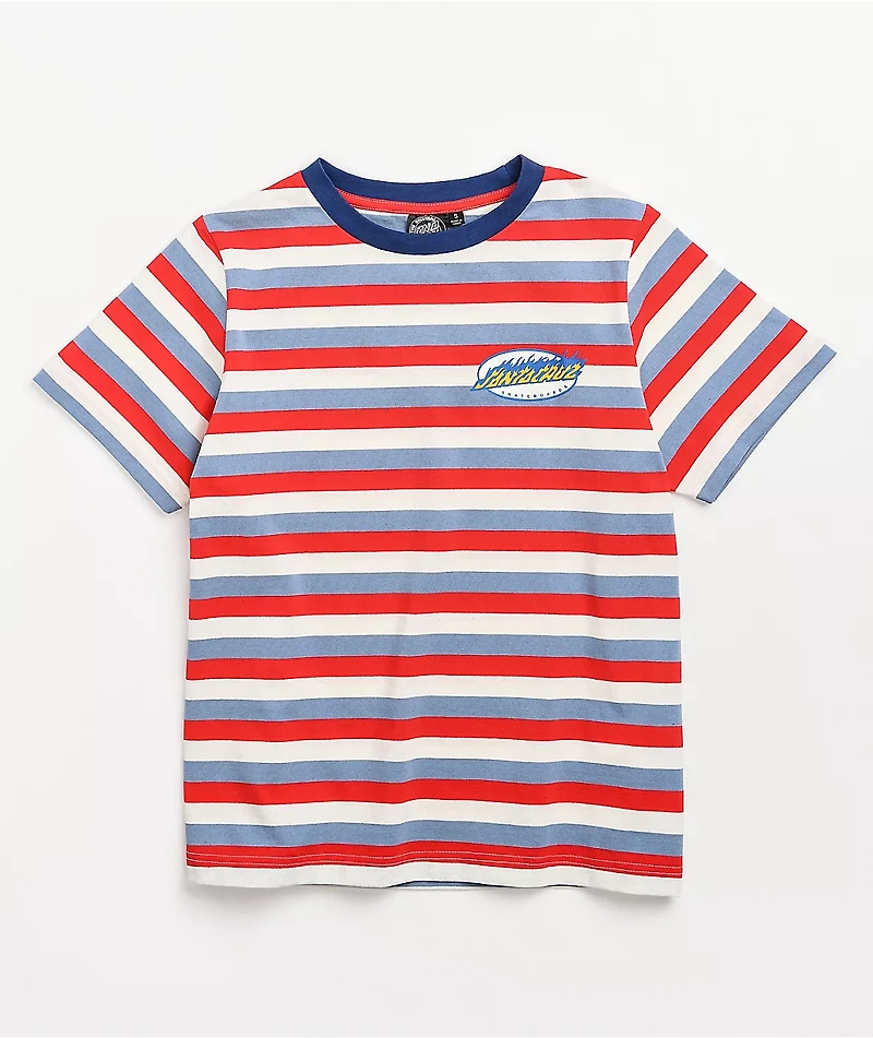 Santa Cruz Oval Flame Dot Blue, Red & White Stripe T-Shirt