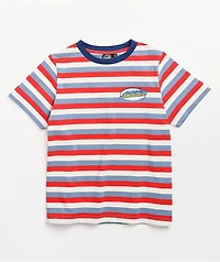 Santa Cruz Oval Flame Dot Blue, Red & White Stripe T-Shirt