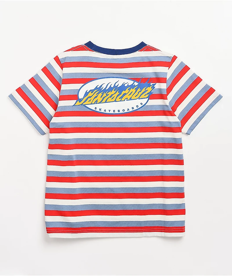 Santa Cruz Oval Flame Dot Blue, Red & White Stripe T-Shirt