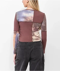 Santa Cruz Patchwork Dot Blocker Brown Long Sleeve Crop T-Shirt