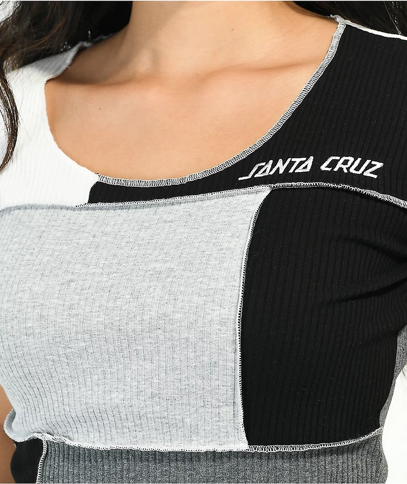 Santa Cruz Patchwork Strip Black & White Crop Top