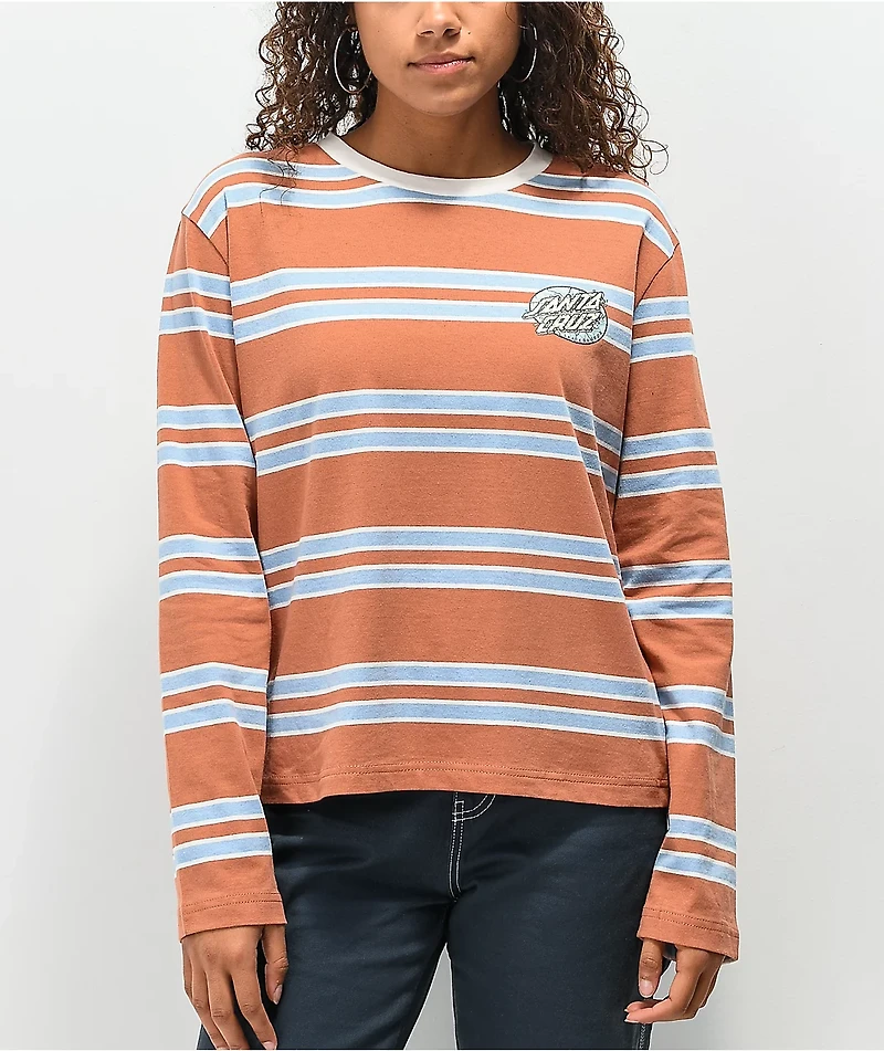 Santa Cruz Psychedelic Dot Brown & Blue Stripe Long Sleeve T-Shirt