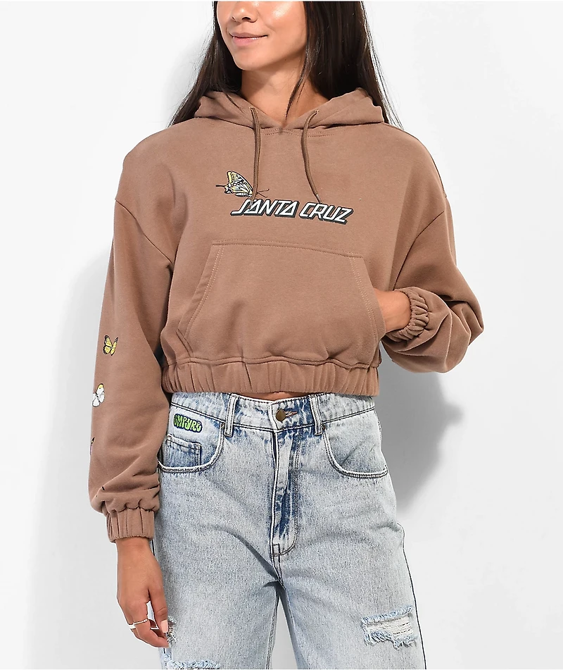 Santa Cruz Scattered Butterfly Brown Cropped Hoodie
