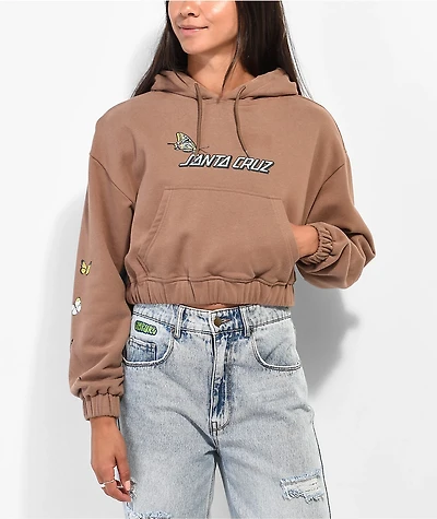 Santa Cruz Scattered Butterfly Brown Cropped Hoodie