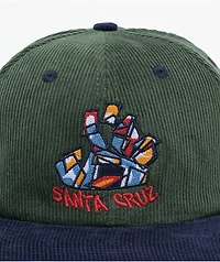 Santa Cruz Scratched Corduroy Green & Navy Snapback Hat