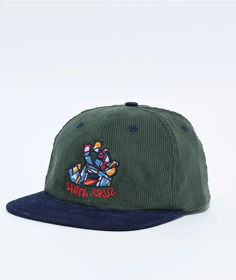 Santa Cruz Scratched Corduroy Green & Navy Snapback Hat