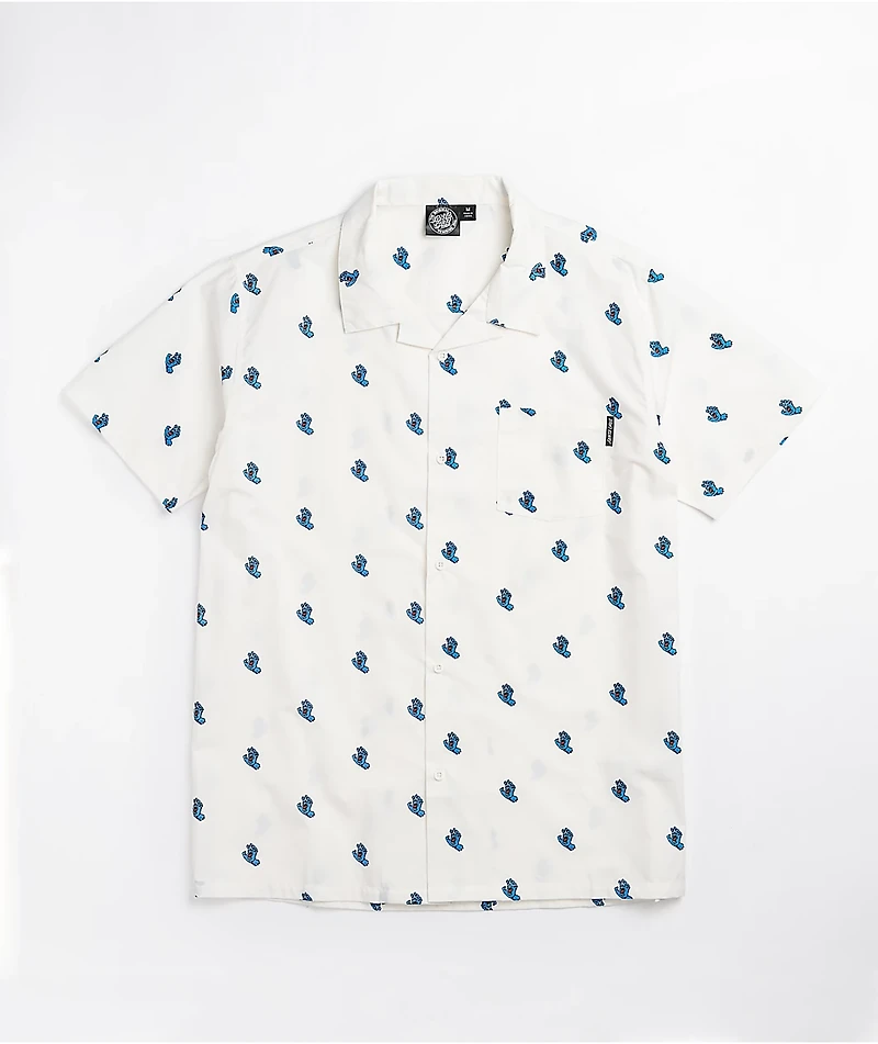 Santa Cruz Screaming Hand White Short Sleeve Button Up Shirt