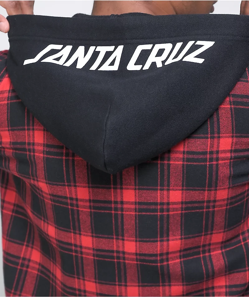 Santa Cruz Strip Red & Black Hooded Flannel Shirt